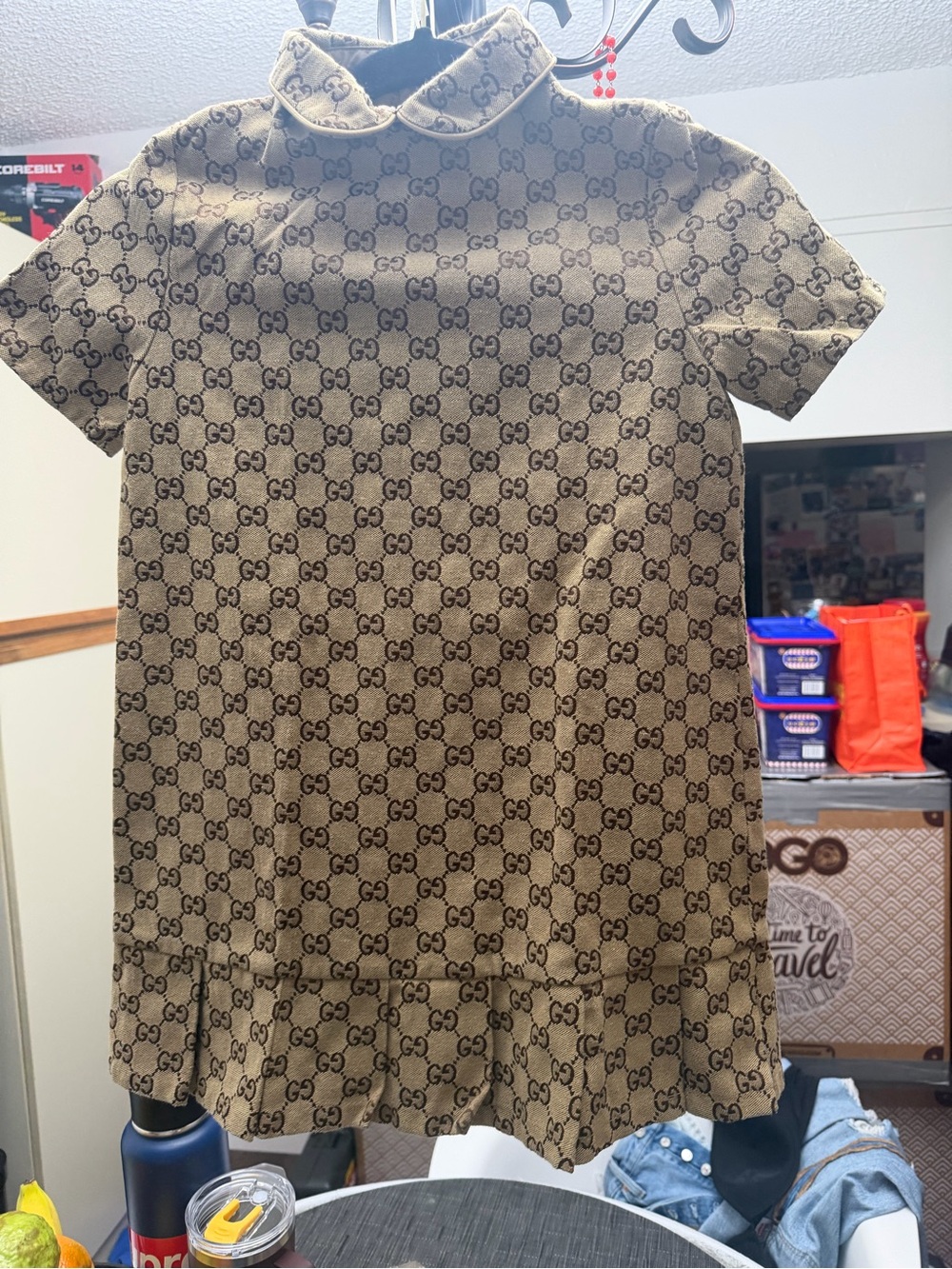 Gucci Beige Monogram Short Sleeve Dress